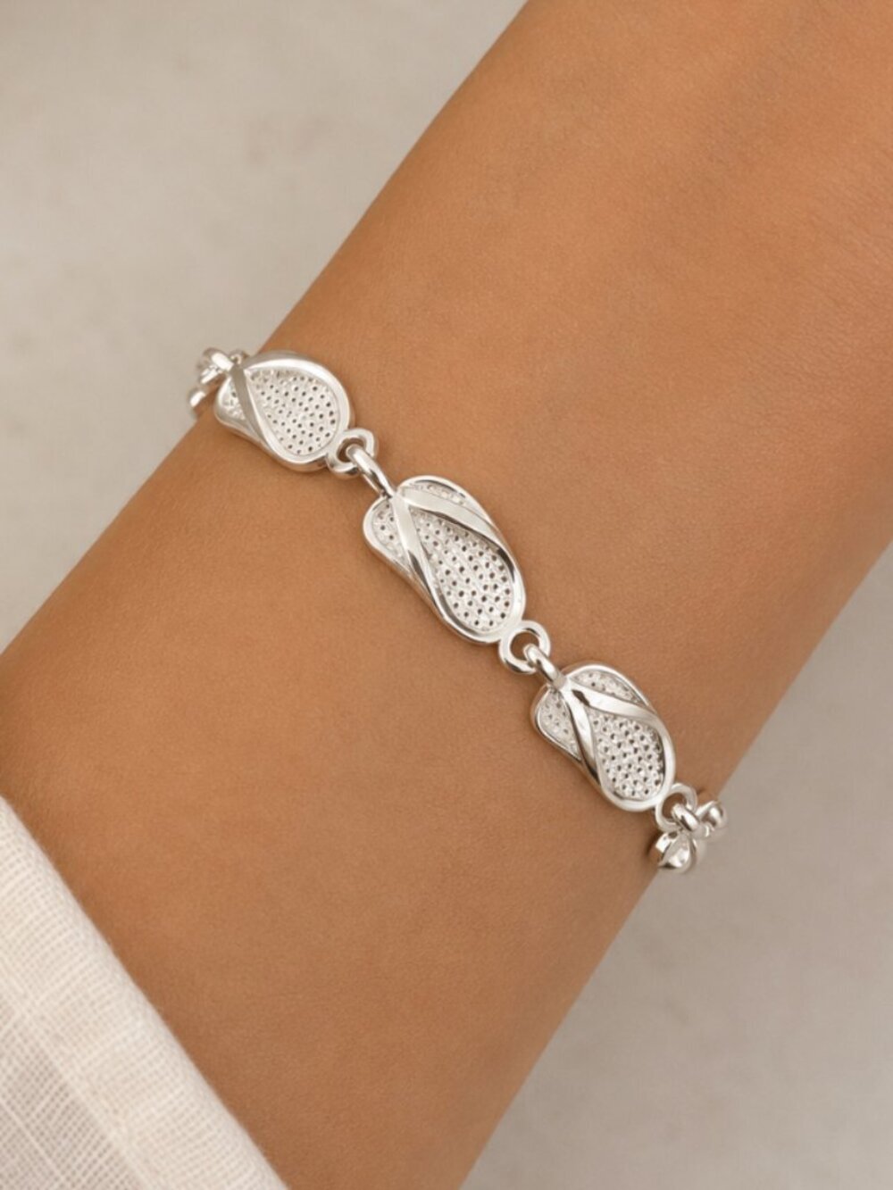925 Sterling Silver Flip Flop Bracelet Shoe Bracelet Beach Vacation Bracelet